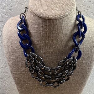 Yochi Navy Blue and Silver Multi-Strand Chain Necklace